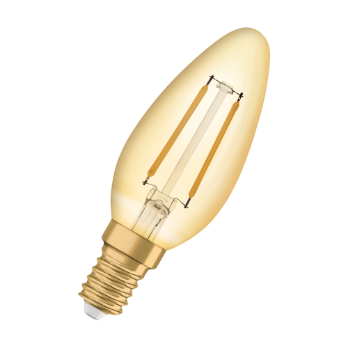 LEDVANCE LED svíčka filament 1906 B35 1.5W/12W E14 2400K 120lm NonDim 15Y zlatá