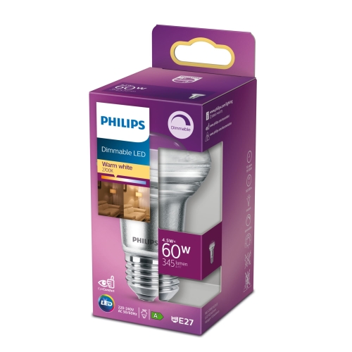 PHILIPS LED reflektor R63 4.5W/60W E27 2700K 345lm/36° Dim 15Y BL