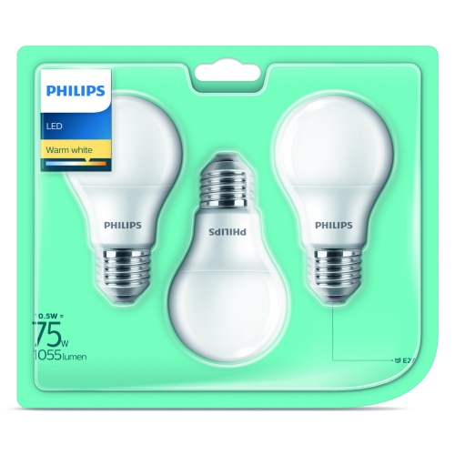 PHILIPS LED žárovka A60 10.5W/75W E27 2700K 1055lm NonDim 15Y opál 3BL promo