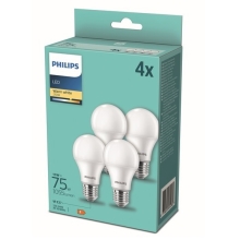 PHILIPS LED žárovka A60 10W/75W E27 2700K 1055lm NonDim 15Y opál 4-pack