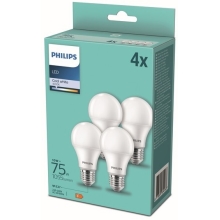 PHILIPS LED žárovka A60 10W/75W E27 4000K 1055lm NonDim 15Y opál 4-pack