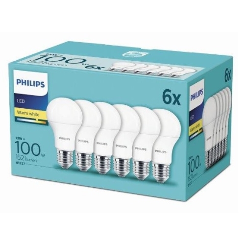 PHILIPS LED žárovka A60 13W/100W E27 2700K 1521lm NonDim 15Y opál 6-pack