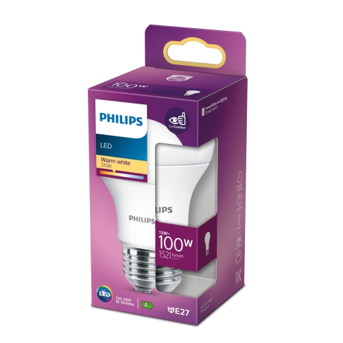 PHILIPS LED žárovka A60 13W/100W E27 2700K 1521lm NonDim 15Y opál BL