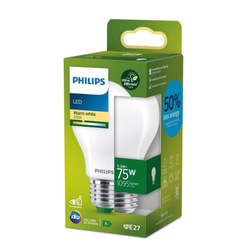 PHILIPS LED žárovka Classic A60 7.3W/100W E27 4000K 1535lm NonDim 50Y opál BL