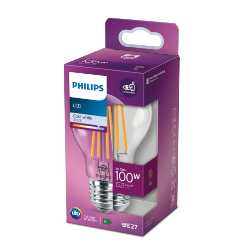 PHILIPS LED žárovka filament A60 10.5W/100W E27 4000K 1521lm NonDim 15Y BL