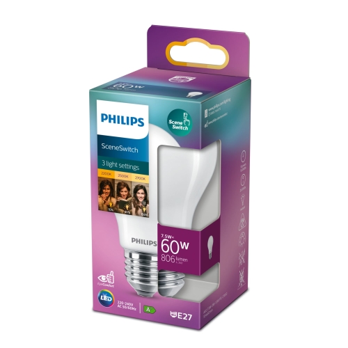 PHILIPS LED žárovka SSW A60 7.5W/60W E27 2700/2500/2200K 806lm NonDim 15Y opál B