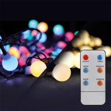 SOLIGHT 2v1 venkovní vánoční řetěz, koule, dálkový ovládač, 100LED, RGB+bíla